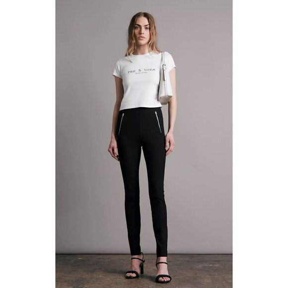 Rag & Bone Womens High Rise Slim Fit Simone Sport Pants Black‎ Size 6 NWOT - Picture 1 of 15